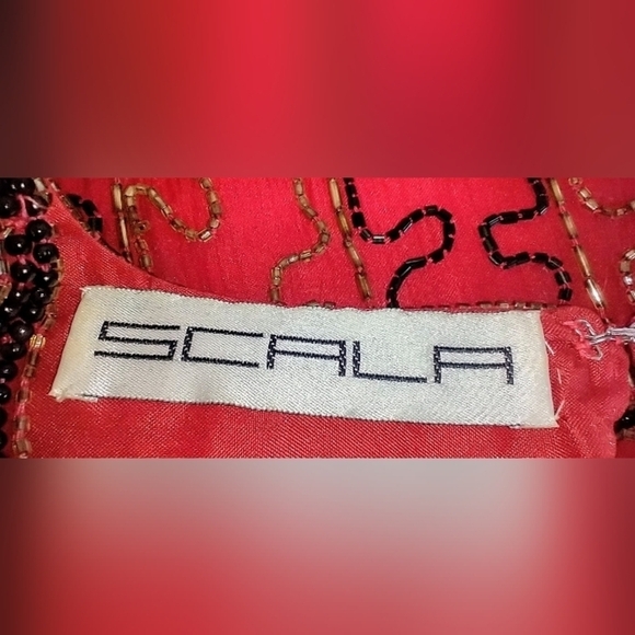 VINTAGE SCALA RED BEADED SILK TOP - Picture 6 of 7